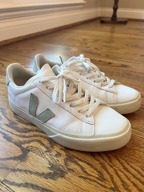 Veja Leather Sneakers in White with Matcha V (Size 8)